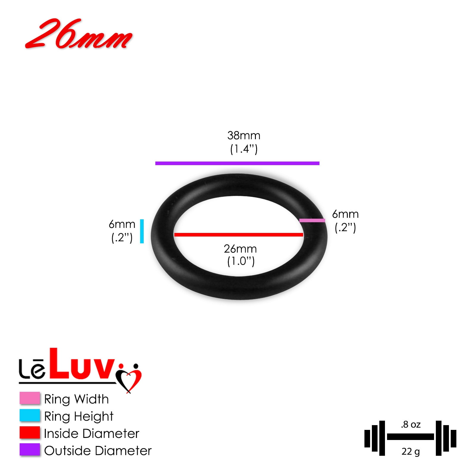 LeLuv 6mm Round Gauge Glans Rings | 26mm, 28mm, 30mm I.D. Sampler Set | Powder Coated Purple