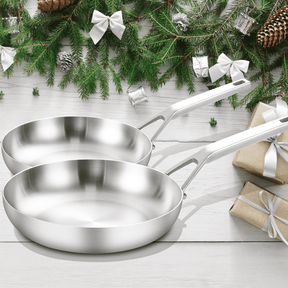 DELARLO Juego de Sartenes de Acero Inoxidable de 8 y 10 Pulgadas, Apto para Horno, Inducción Adecuada para Todas las Estufas