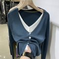 thumbnail image 3 of Otoño 2022 Nueva ropa de mujer Cuello en V Manga larga Tops de punto Cárdigans Tops casuales, 3 of 5