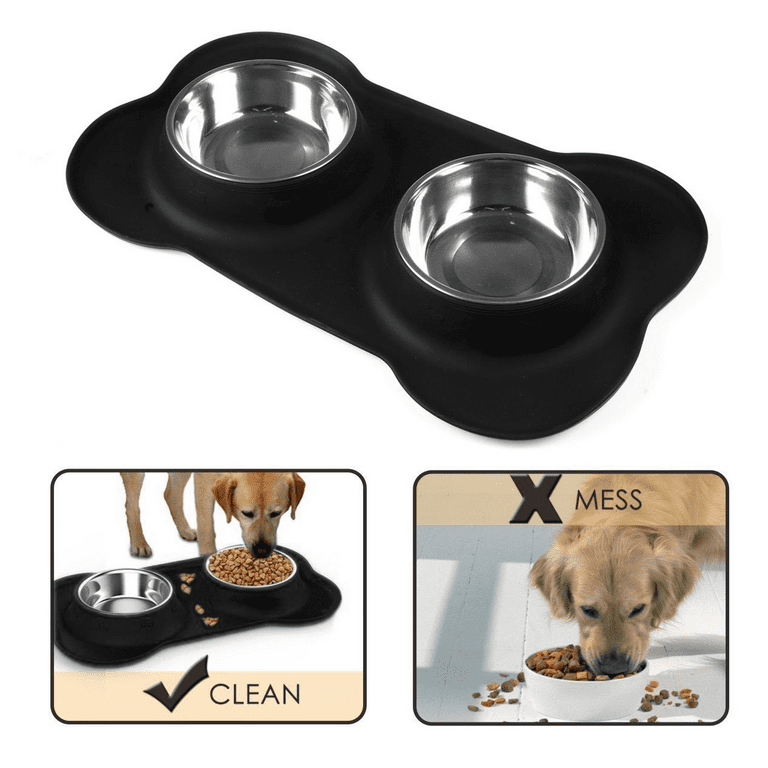 Dog Bowls for Large Dogs Dog Water Bowl Cat Feeding & Watering Supplies 2 Stainless Steel with No Spill Non-Skid Silicone Rubber Raised Food Catcher