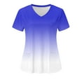 thumbnail image 2 of Kctiaxy Blue Women's Scrubs Tops Short Sleeve V Neck T Shirts Gradient Color Print Summer Fashion Causal Stretch Nursing Scrub Tops with Pockets, 2 of 4