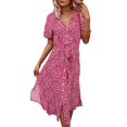 thumbnail image 3 of PENGXIANG Robe Chemise Ample à Imprimé Floral Ceinturée Décontractée Manches Courtes Boutonnée Midi Jaune s, 3 of 10