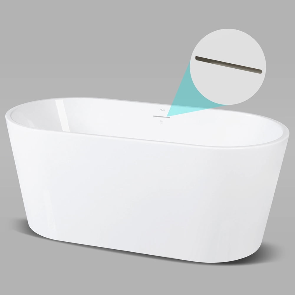 Kepooman Modern Stand Alone Soaking Tub with Brushed Nickel Drain & Overflow Hole, 59 x 29.5in Kepooman Modern Stand Alone Soaking Tub with Brushed Nickel Drain & Overflow Hole, 59 x 29.5in