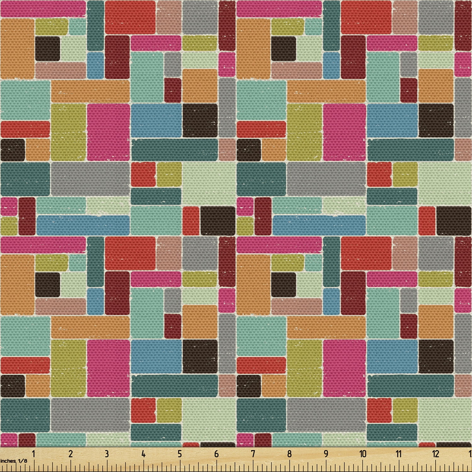 Colorful Fabric by the Yard, Contemporary Geometric Square Tiled Grunge ...