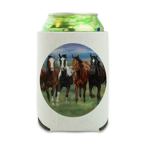 Horses Running Wild Can Cooler - Drink Sleeve Hugger Collapsible Insulator - Beverage Insulated Holder