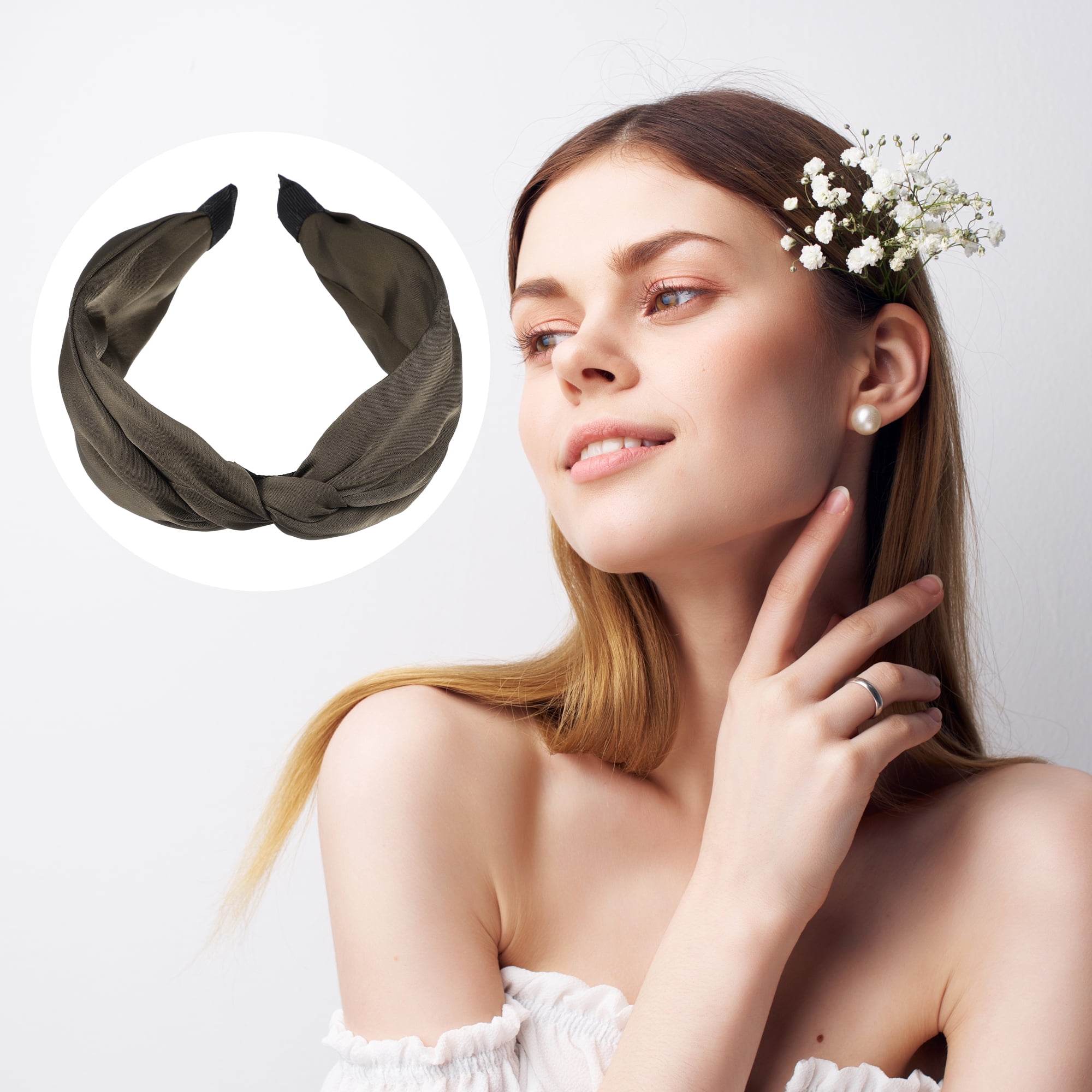 Unique Bargains Satin Twist Headband Hairband for Women 1.2 Inch Wide Light Brown