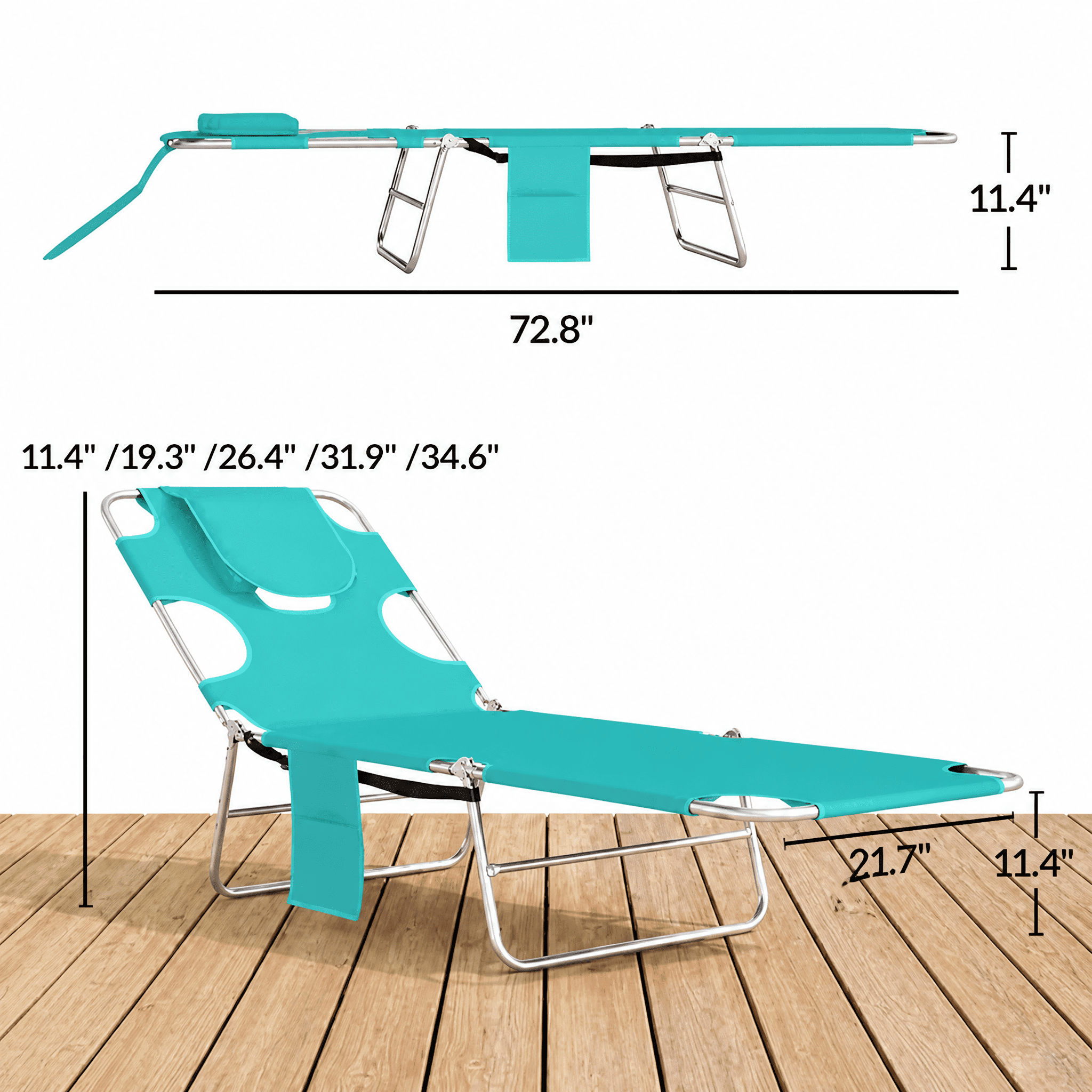 Outdoor Folding Lounge Chair 5-Position Adjustable Backrest Face Cavity & Arm Slots Sun Lounger with Side Pocket Carry Strap Breathable Oxford Fabric for Beach Pool Patio