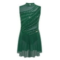 thumbnail image 3 of Raenseen Kids Girls Lyrical Dance Dress High Low Mesh Tutu Sparkly Gymnastics Leotard Figure Skating Dress Dark Green 10, 3 of 5