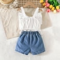 thumbnail image 5 of Amidoa Girls 2 Piece Outfits Summer Clothes Cute Tank Top Sleeveless Solid Color T-Shirt and Casual Shorts Kids Clothing Sets White Size 6, 5 of 9