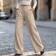 thumbnail image 6 of Women's Corduroy High Waist Wide Leg Dress Pants Pleated Front Loose Suit Trousers Business Casual Pants with Pockets Fashion Bottoms Khaki, 6 of 9