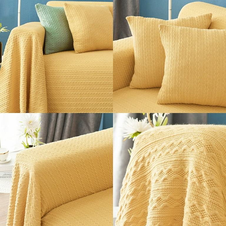 Knit Sofa Slipcover Sofa Cover 2 Seater Couch Slipcover Coat Soft Washable Furniture Covers Yellow