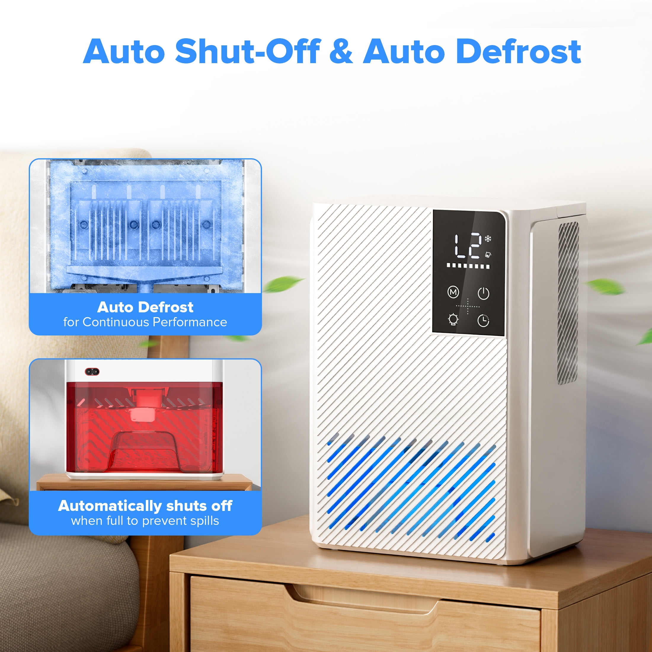 KISSAIR Dehumidifier for Home, 67oz Large Tank, Quiet Sleep Mode