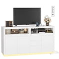 thumbnail image 4 of Hiphuta 63" Wide Farmhouse TV Stand Fits Up to 70 Inch TVs, Entertainment Center with RGB LED Lights, Wood Grain Media Console with Charging Station, White, 4 of 8
