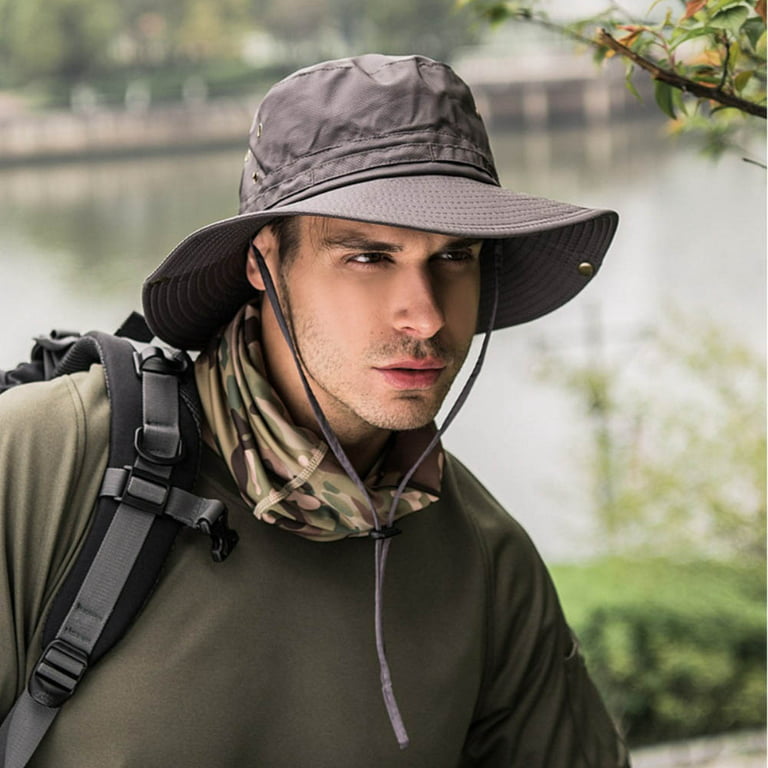 Cheers.us Wide Brim Sun Hat, Outdoor Summer Sun Protection Boonie Cap, Breathable Waterproof Foldable Safari Hat Hunting Mesh Hat for Men Women