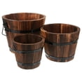 thumbnail image 1 of HLONK 3pcs Wooden Bucket Planters Rustic Patio Planters Flower Pot Container Box for, 1 of 6