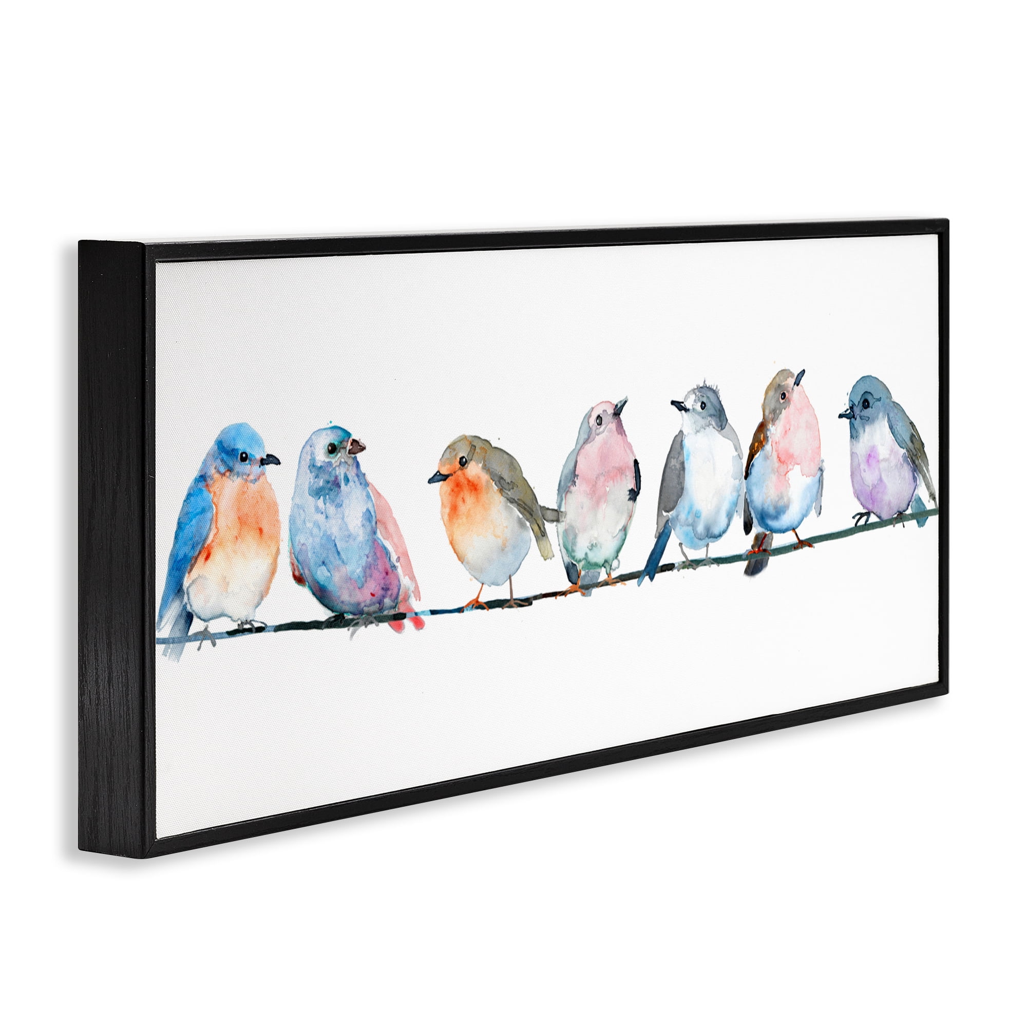 Stupell Industries Perching Pastel Birds Black Framed Giclee Art, design by Lorenzo Collective