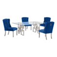 thumbnail image 1 of 79"L x 40"W Glass Dinette Set with 4 Chairs and Silver Stainless Steel Base, 1 of 3