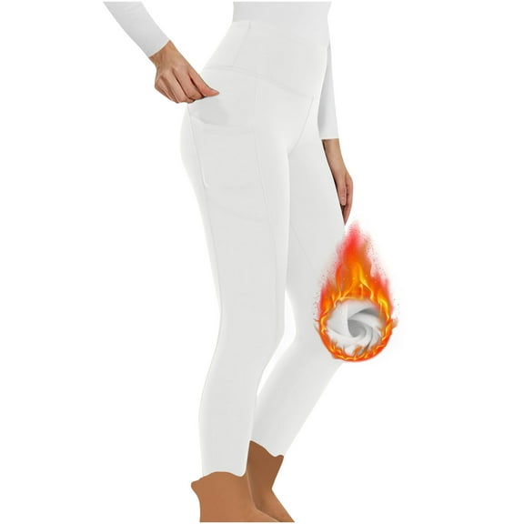 ABATAB Fleece Lined Leggings for Women Winter Warm Thermal Thick Tights Elastic High Waisted Yoga Pants with Pockets