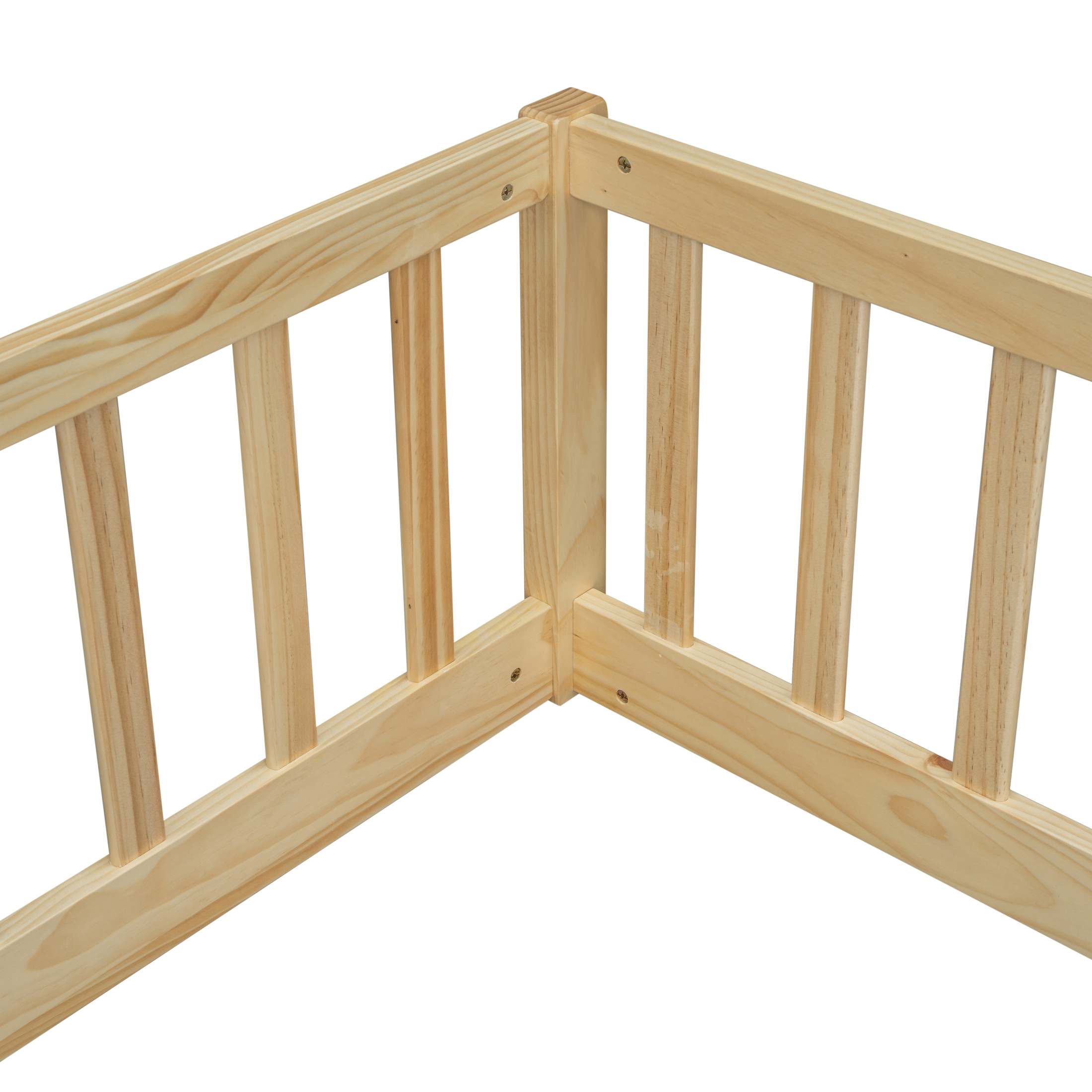 Noble House Finbar Double Twin Floor Bed with Fence Guardrails, Pine and Engineered Wood Frame for Kids, Natural
