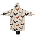 thumbnail image 2 of Oversized Wearable Blanket Hoodie,Beige Chicken Pattern Sherpa Blanket Hoodie with Super Pockets,Super Warm Fuzzy Pullover for Women & Men, 2 of 6