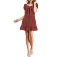 thumbnail image 5 of MODA NOVA Junior's Sweetheart Neck Bow Tie Front Ruffle Hem Mini a Line Dress, 5 of 5