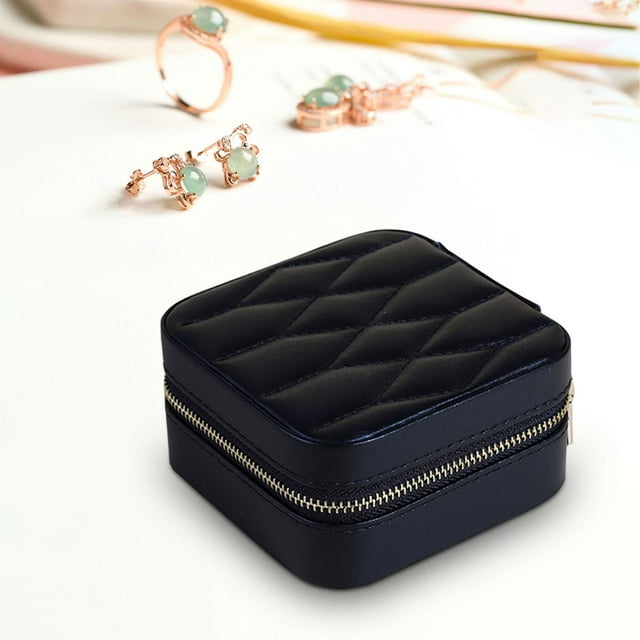 Joyero de viaje, organizador de joyas, contenedor portátil para mujeres, estuche de almacenamiento, caja de almacenamiento de joyas para pulseras, Negro