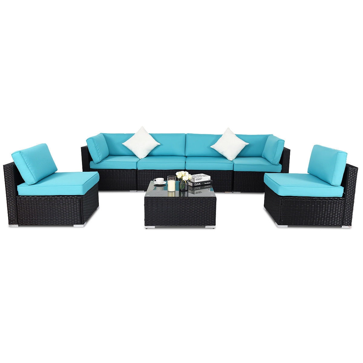 Costway 7 Pcs Rattan Wicker Patio Set Outdoor Sectional Sofa