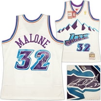 Utah Jazz Karl Malone Autographed White Authentic Mitchell & Ness Jersey Size L Beckett BAS 211874