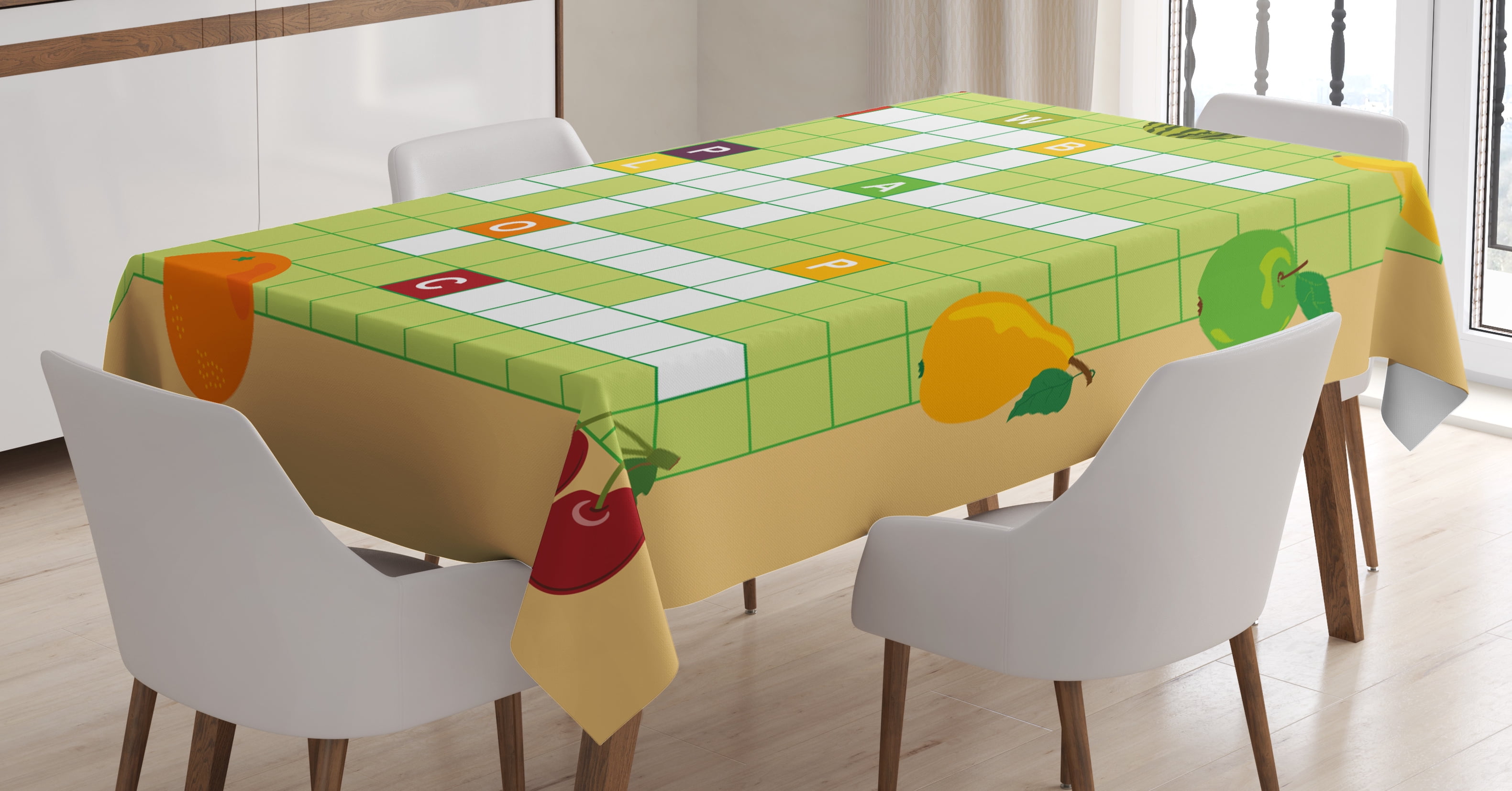 Word Search Puzzle Tablecloth Vivid Graphic Summer Fruits With 