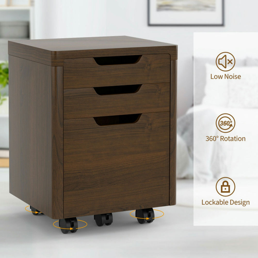 Demi Bonn 3 Drawer Mobile File Cabinet with Lockable Casters, Brown