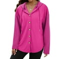 thumbnail image 2 of MOSHU Oversize Hoodies for Women Loose Fit Drawstring Hooded Womens Sweatshirts Button Down Shacket Jackets with Pocket, 2 of 7