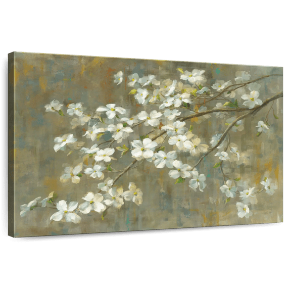Elephant Stock Dogwood In Spring Wall Art - Horizontal Canvas Wall Art - Living Room Wall Decor - Floral And Botanical Canvas - Brown And Yellow Decor By Danhui Nai - 12" x 8"