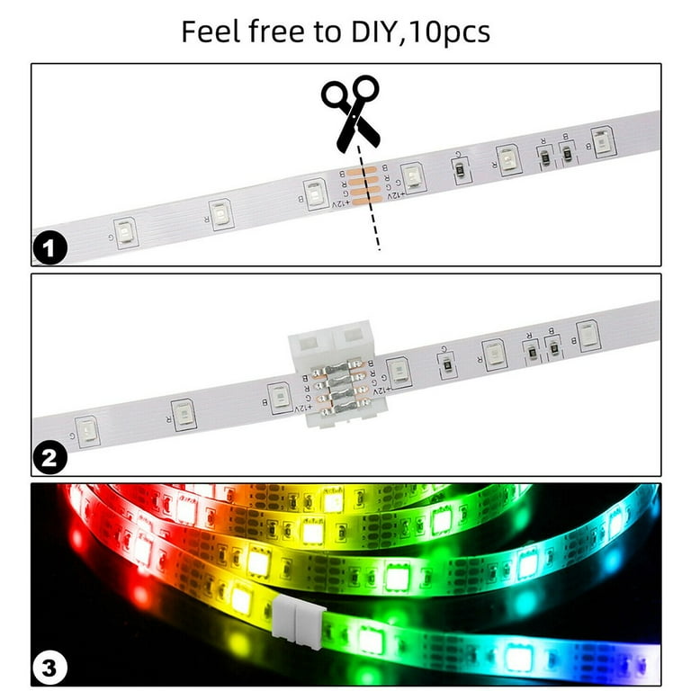 10 Pcs 4-Pin 10mm Led Strip Solderless Connector for 5050/3528 Rgb Strip