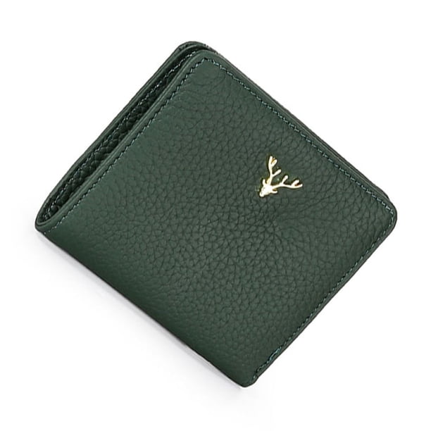 Cartera corta y fina Sonducket para mujer con ciervos de Navidad y cremallera color Verde