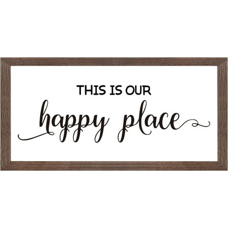 This Is Our Happy Place Art Sign Solid Wood Framed Block Sign Farmhouse Decor Sign with Arylic Layer 13x7 Inch Large Hangable Wooden Frame for Home Decor for diy