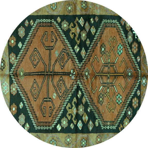 Ahgly Company Indoor Round Persian Turquoise Blue Traditional Area Rugs, 7' Round
