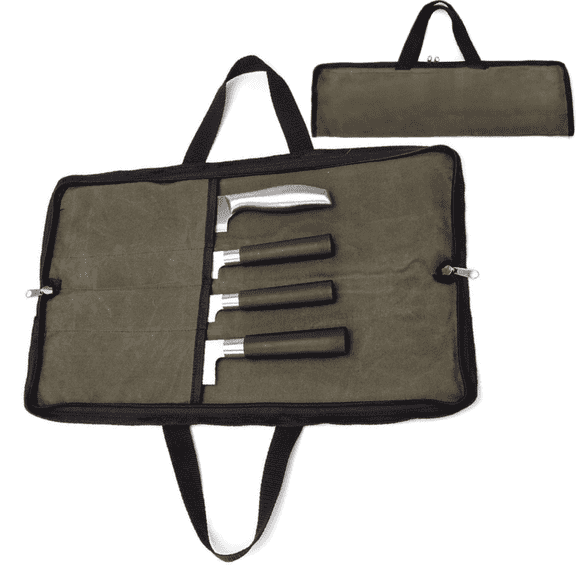 Fixdono Chef Knife Roll Bag, Waterproof Waxed Canvas Knife Storage for Travel, Culinary School & BBQ (4 Slots)