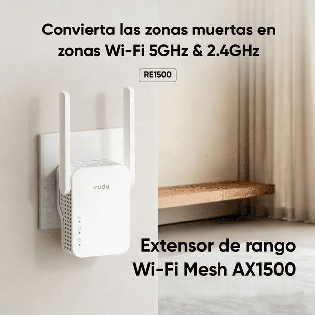 Repetidor Wifi 6 Ax1500 Doble Banda Hasta 1500 Mbps Cudy Re1500, Amplificador De Señal Con Cobertura Extendida, Modo Repetidor/ap, Puerto Ethernet, Alta Velocidad Y Baja Latencia