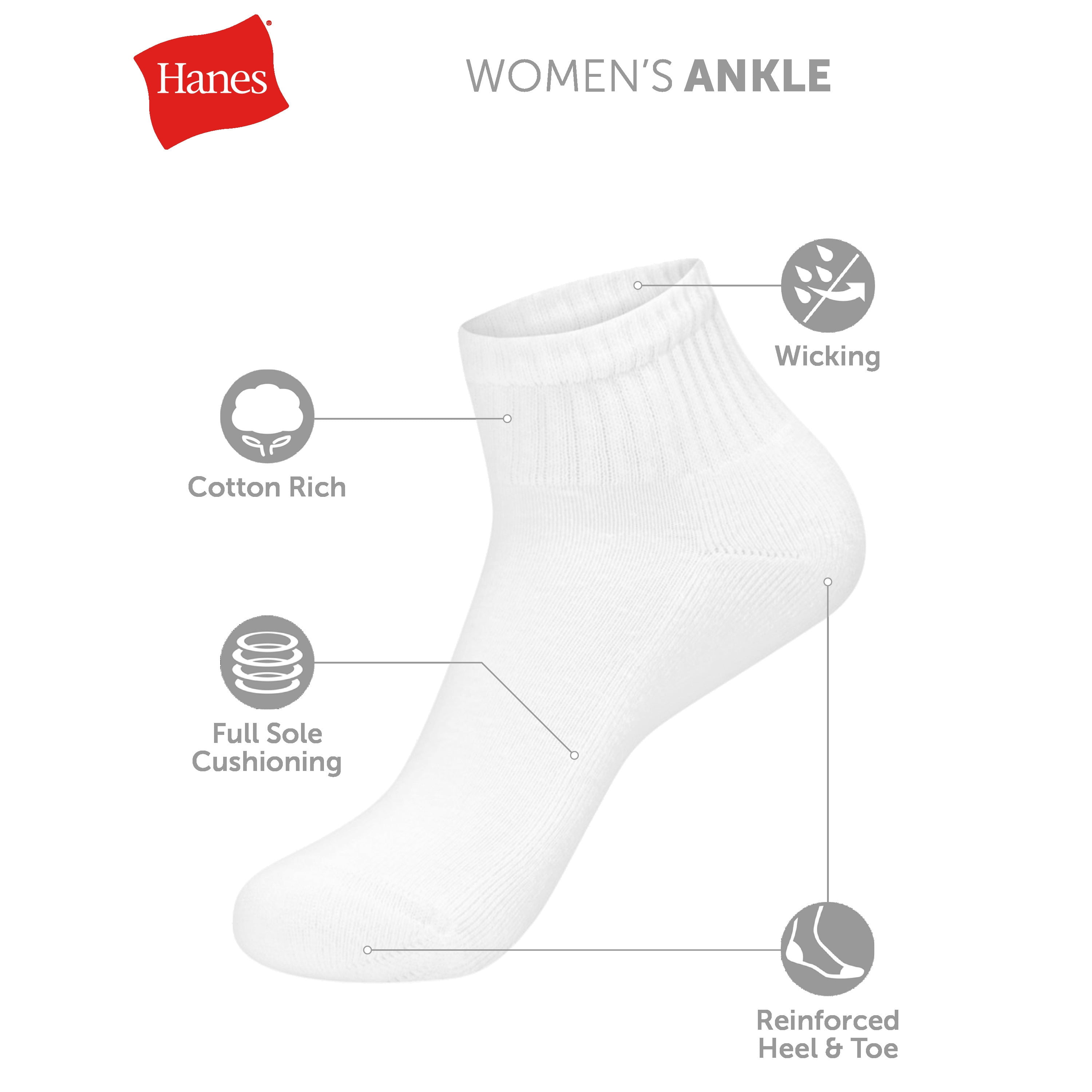 Hanes Womens CottonSoft Ankle Socks, 10-Pack, Size 8-12