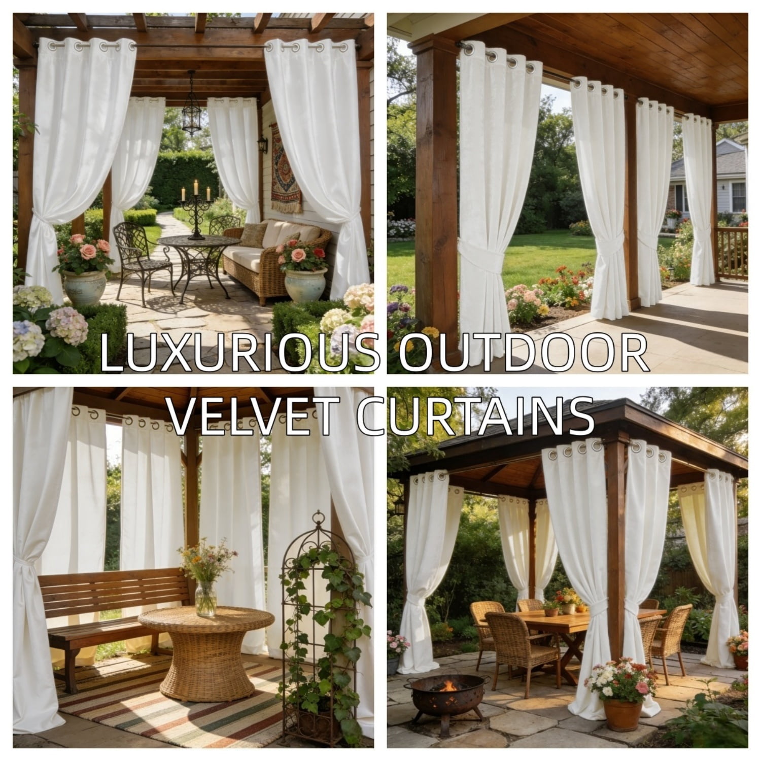 SNITIE Velvet Outdoor Curtains 52x84/96/108 Inch Set of 4 - Grommet Top, UV & Water Resistant, Fade-Resistant, Machine Washable for Gazebo Patio Porch