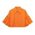thumbnail image 2 of Tanghaowl Womens Tops Casual, Women Puff Sleeve Button Up Blouse For Casual Everyday Wear Spring Summer Autumn Outfit Orange M, 2 of 3