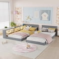 thumbnail image 6 of Mirightone Double Twin Bed Frames with Storage & LED Light, Convertible Double Twin Floor Bed for 2 with Charging Station, Solid Wood Twin Double Bed for Shared Room, Gray, 6 of 8