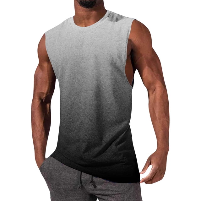 NTACZA Sleeveless Tank Top Men Athletic Basic Shirt Gradient Crew Neck Sports Mens T Shirts L