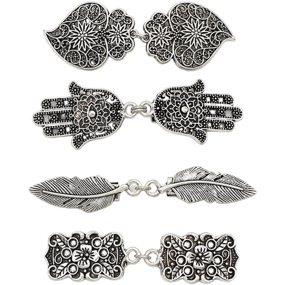 Hfppkn 4 Pcs Vintage Alloy Sweater Clips Brooch Pin 8.4cm Retro Cardigan Clips for Shawl Dress