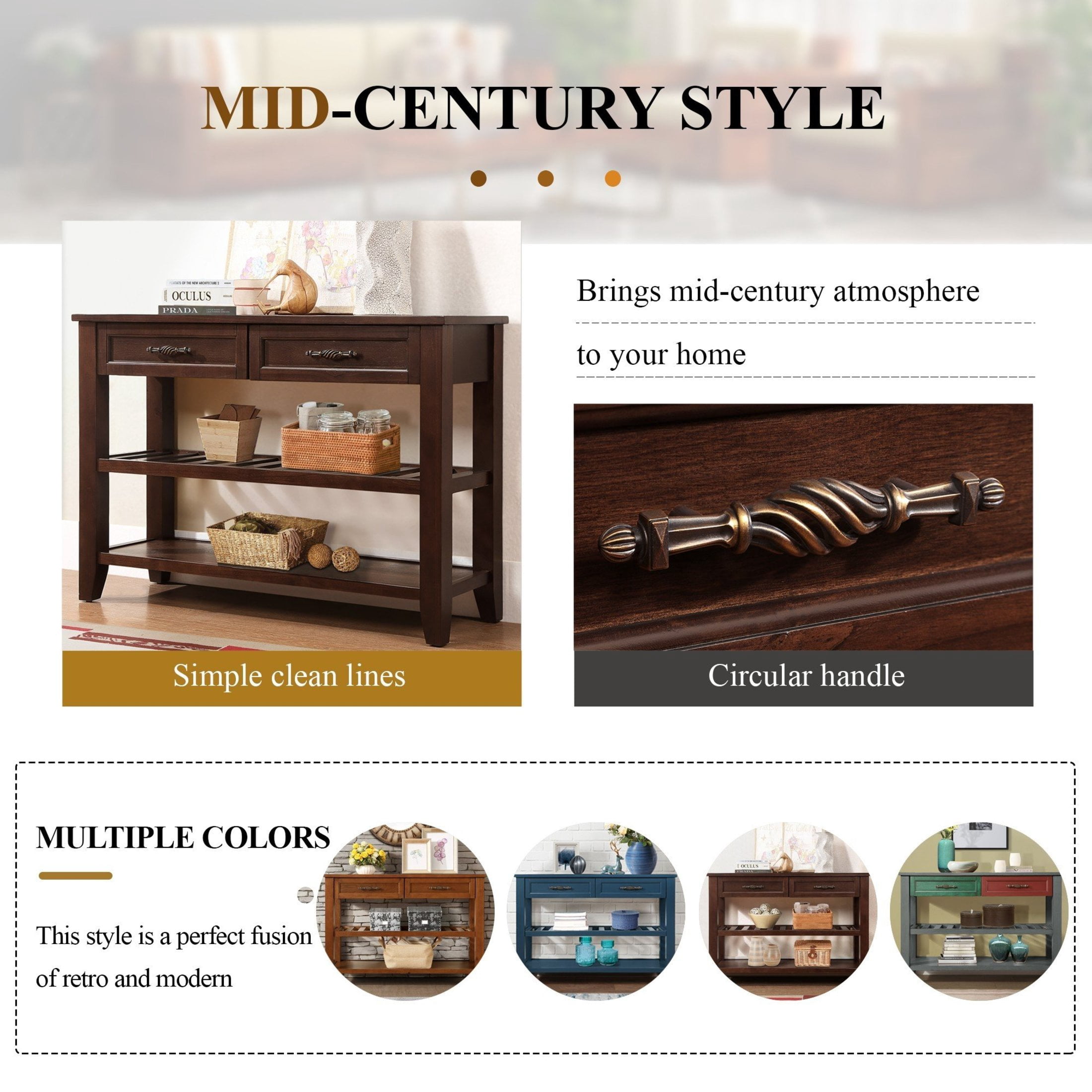 Noble House Heather Console Sofa Table, Pine Wood Frame with Drawers and Shelves for Entryway or Living Room, Espresso
