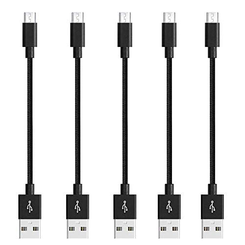 Micro USB Cable Nylon Braided High-Speed USB to Micro USB Charging Cables (5-Pack) (Black, Short 9 Inch)