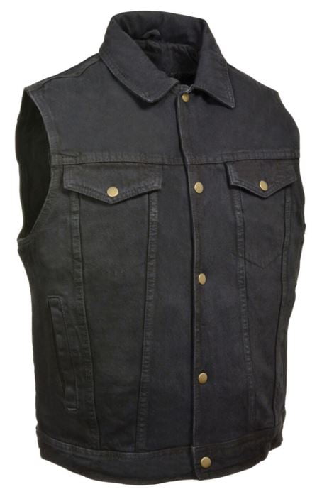 DM1331 Milwaukee Leather Men's Snap Front Motorcycle Denim Vest W/ Shirt Collar 