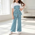 thumbnail image 2 of HBGVBA Girls 2 Piece Outfit Short Sleeve Colorblock Top with Wide Leg Pants Casual Set for 4-13 Years, 2 of 5