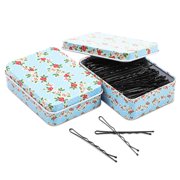 400 Pack Black Bobby Pins, Metal Hair Pins Clips for Women Girls Bun Accessories with 2 Floral Tin Travel Cases