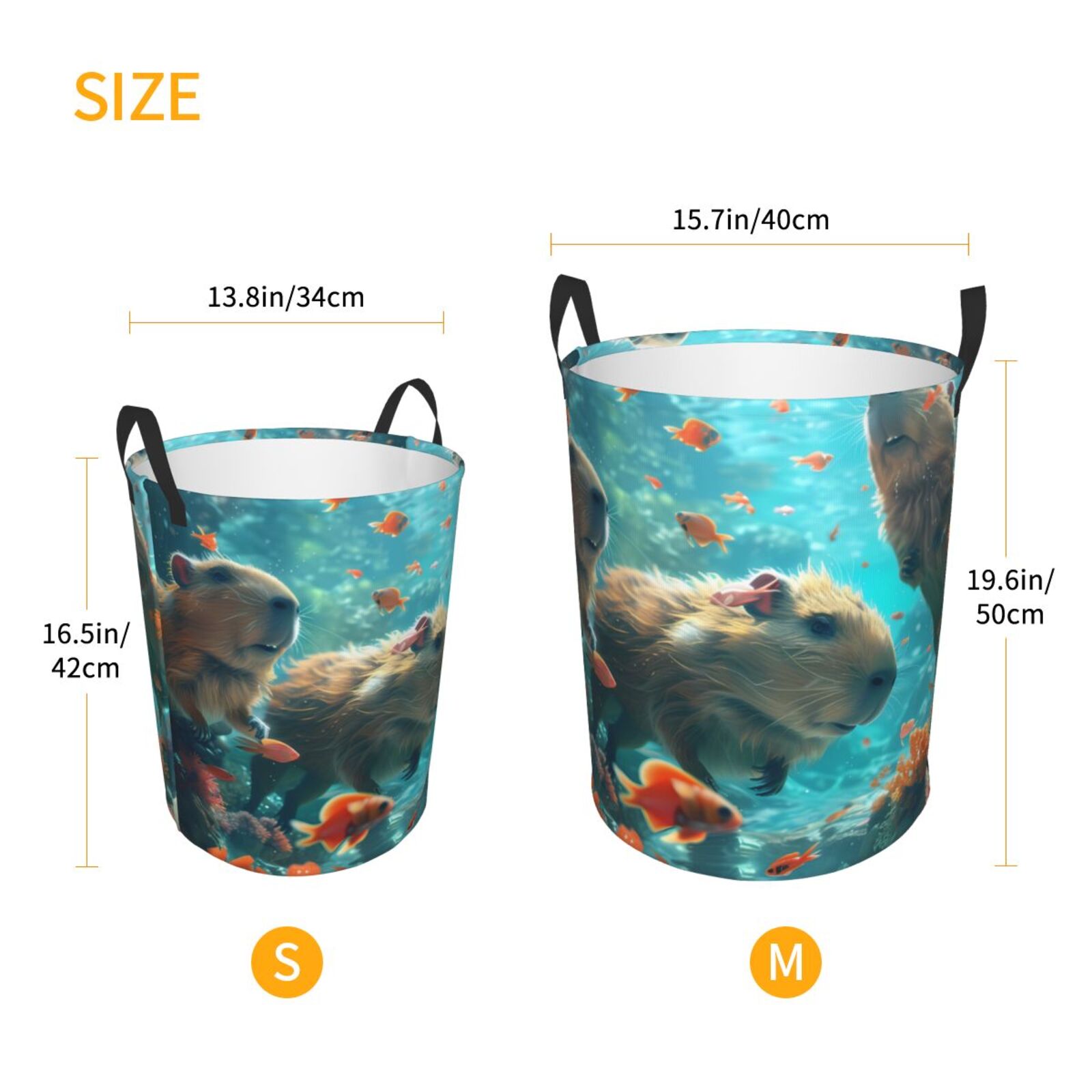 Gukieu Underwater Swimming Guinea Pig Print Round Dirty Clothes Bag, Waterproof Standing Home Bathroom Storage Basket Car Trunk Storage Bag-Small
